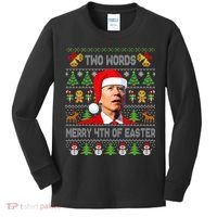 Two Words Merry 4th Of Easter Joe Biden Christmas Sweater Kids Long Sleeve Shirt thumb 0