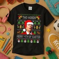 Two Words Merry 4th Of Easter Joe Biden Christmas Sweater Kids T-Shirt thumb 3
