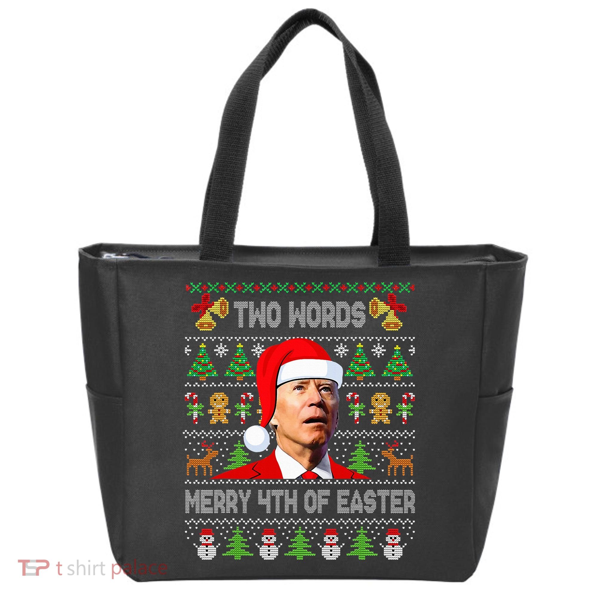 Two Words Merry 4th Of Easter Joe Biden Christmas Sweater Tote Bag