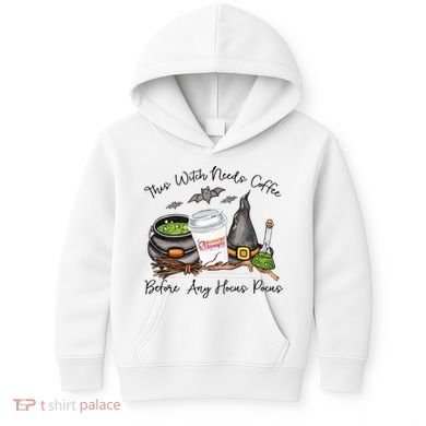 This Witch Needs Coffee Before Any Hocus Pocus Kids Hoodie