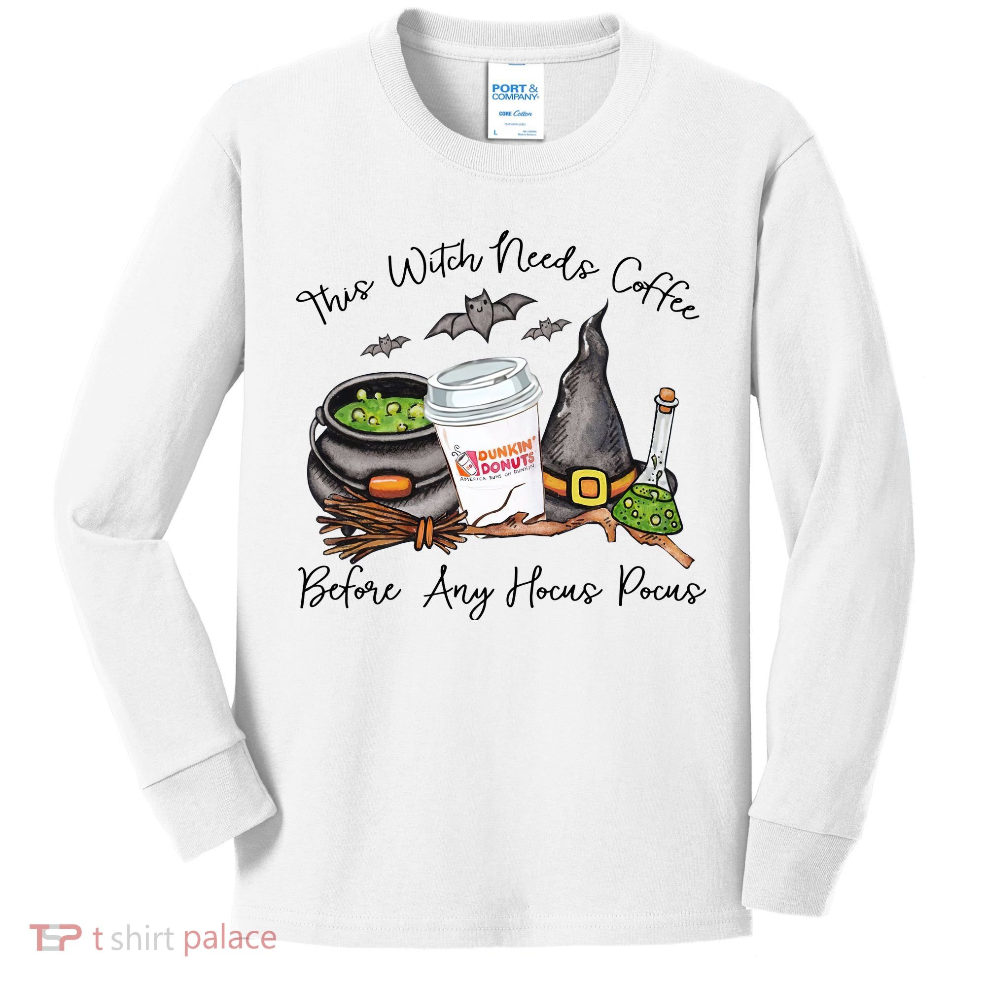 This Witch Needs Coffee Before Any Hocus Pocus Kids Long Sleeve Shirt