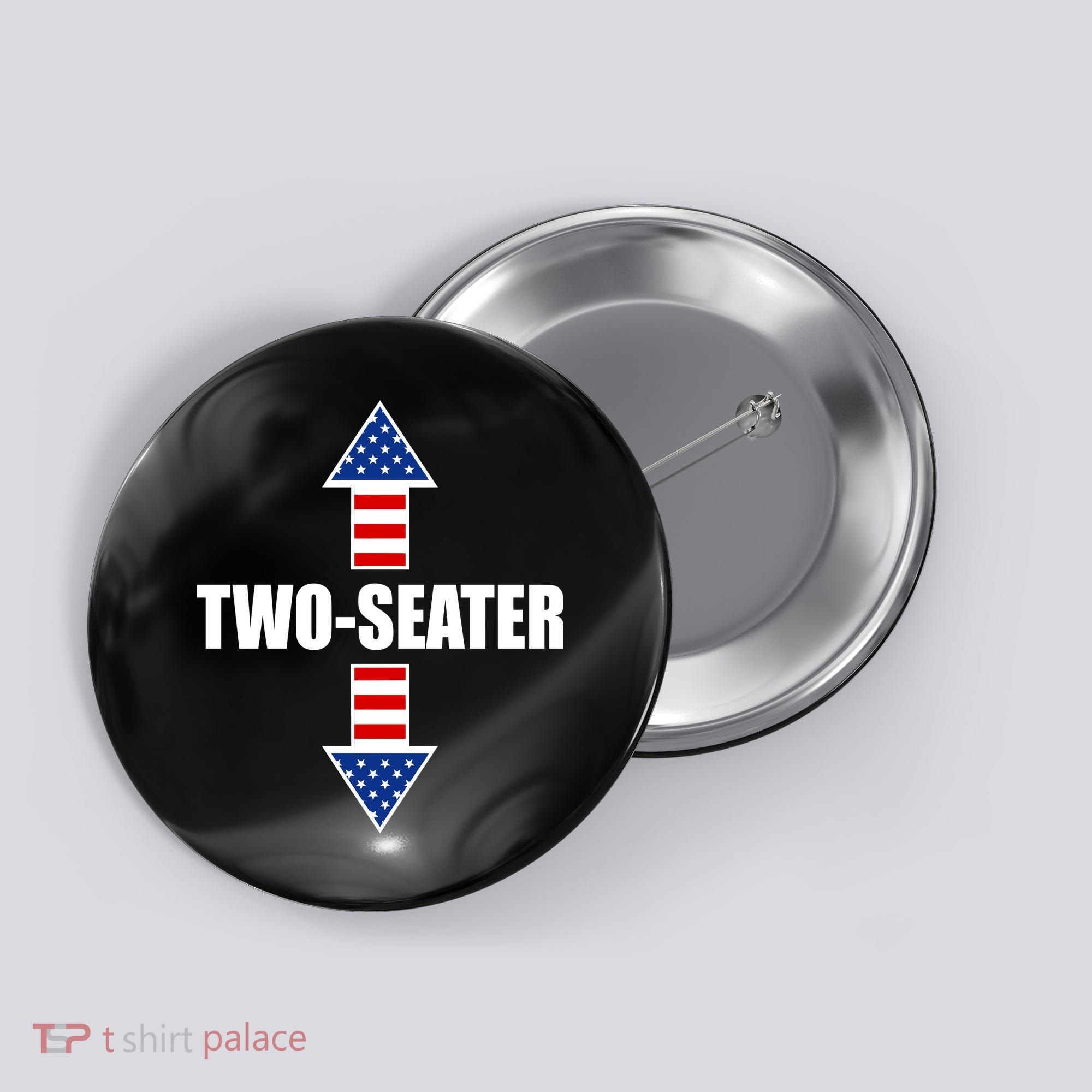 Two-Seater USA Flag Arrows Funny Button