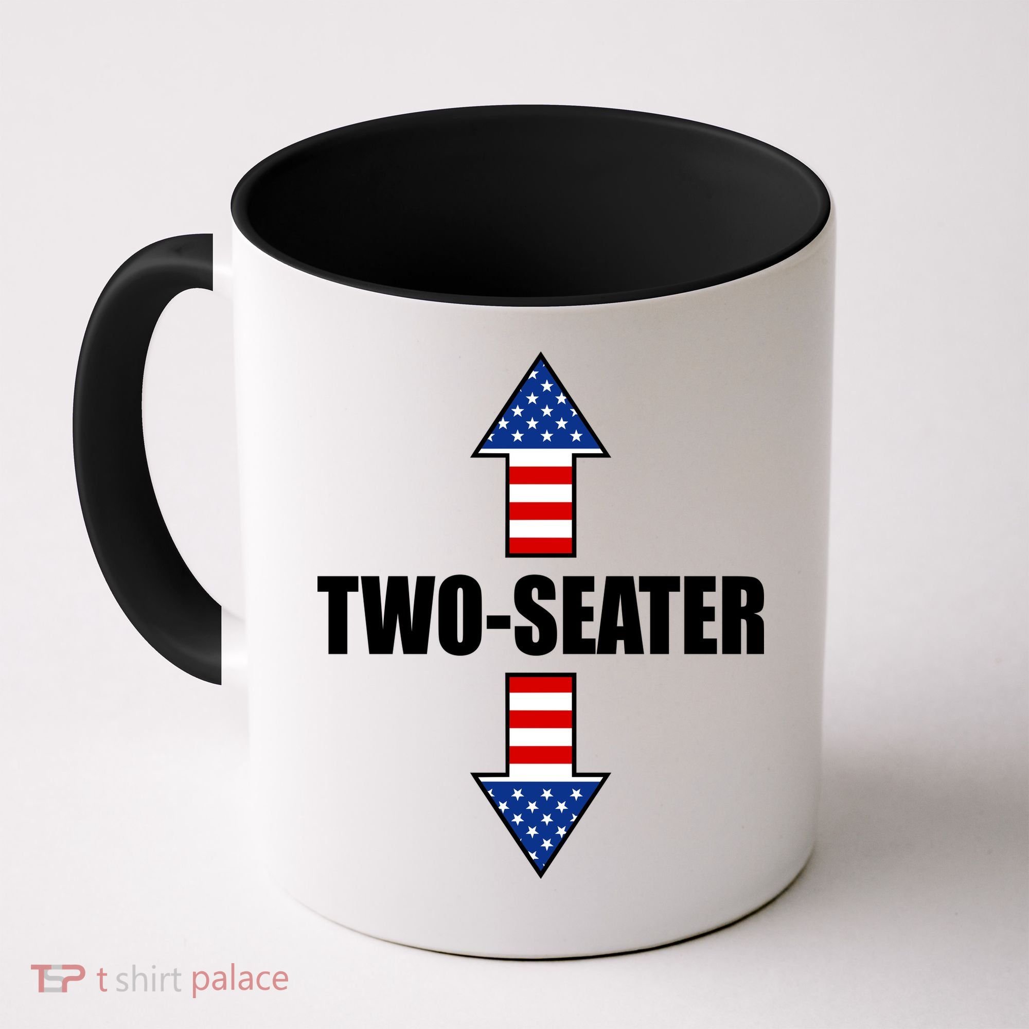Two-Seater USA Flag Arrows Funny Coffee Mug