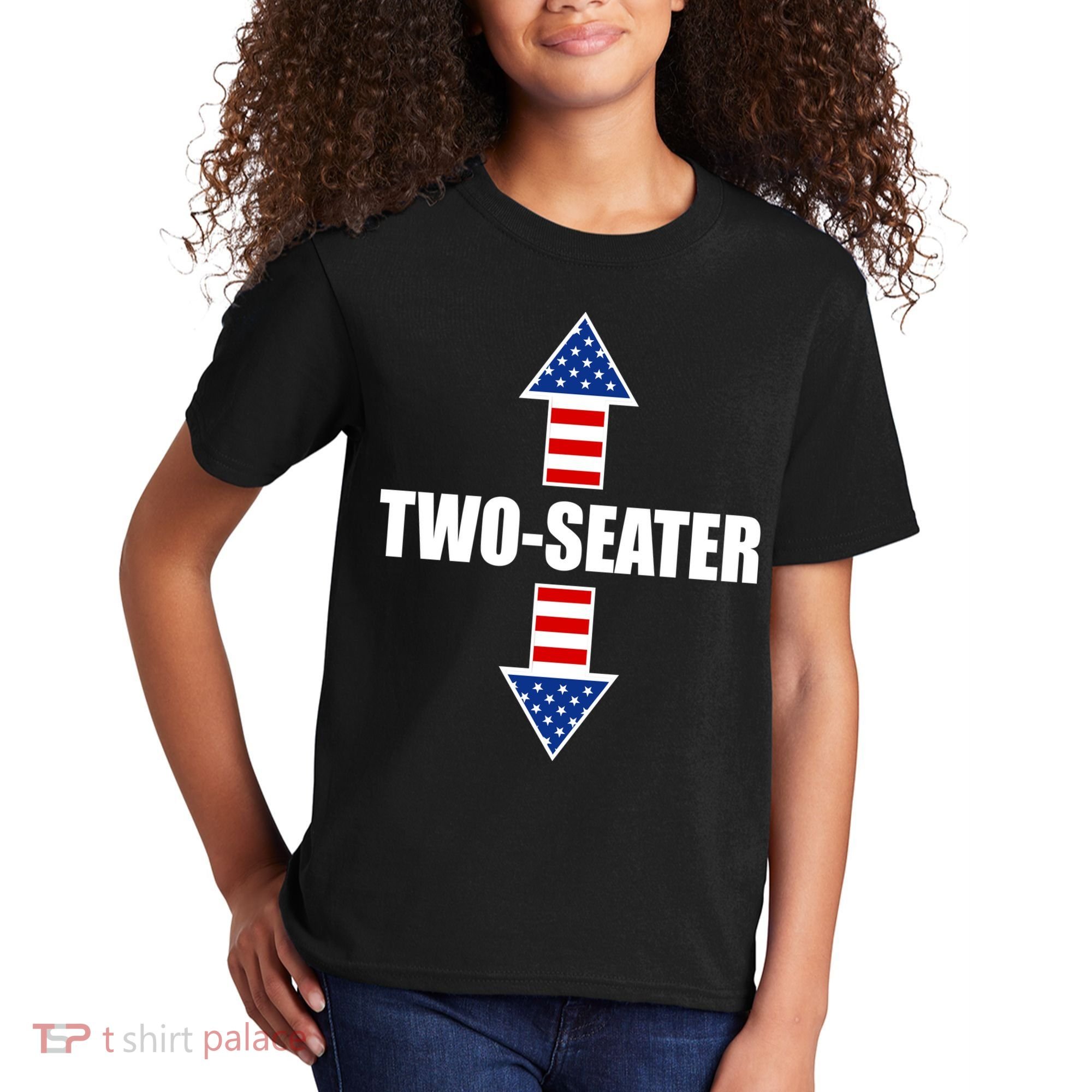 Two-Seater USA Flag Arrows Funny Kids T-Shirt