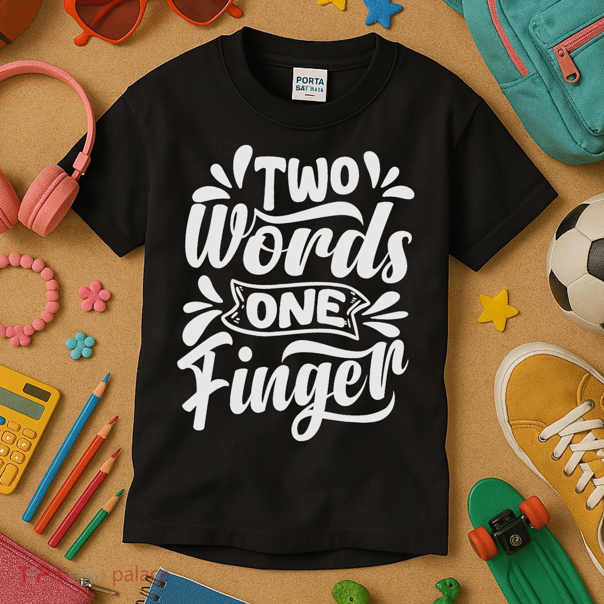 Two Words One Finger - Funny Quote - Sarcastic Saying Kids T-Shirt