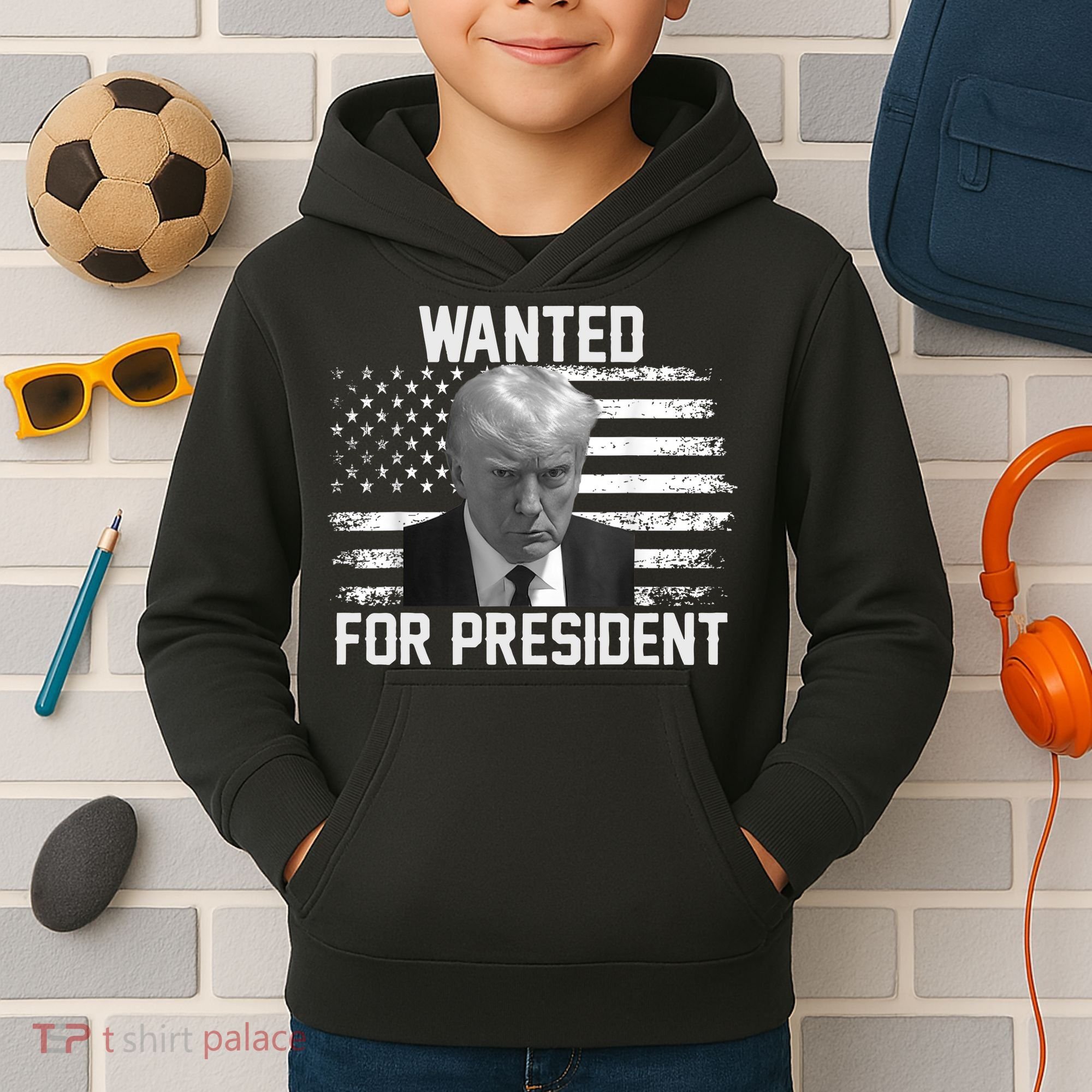 Trump Wanted President Trump Mugshot Kids Hoodie