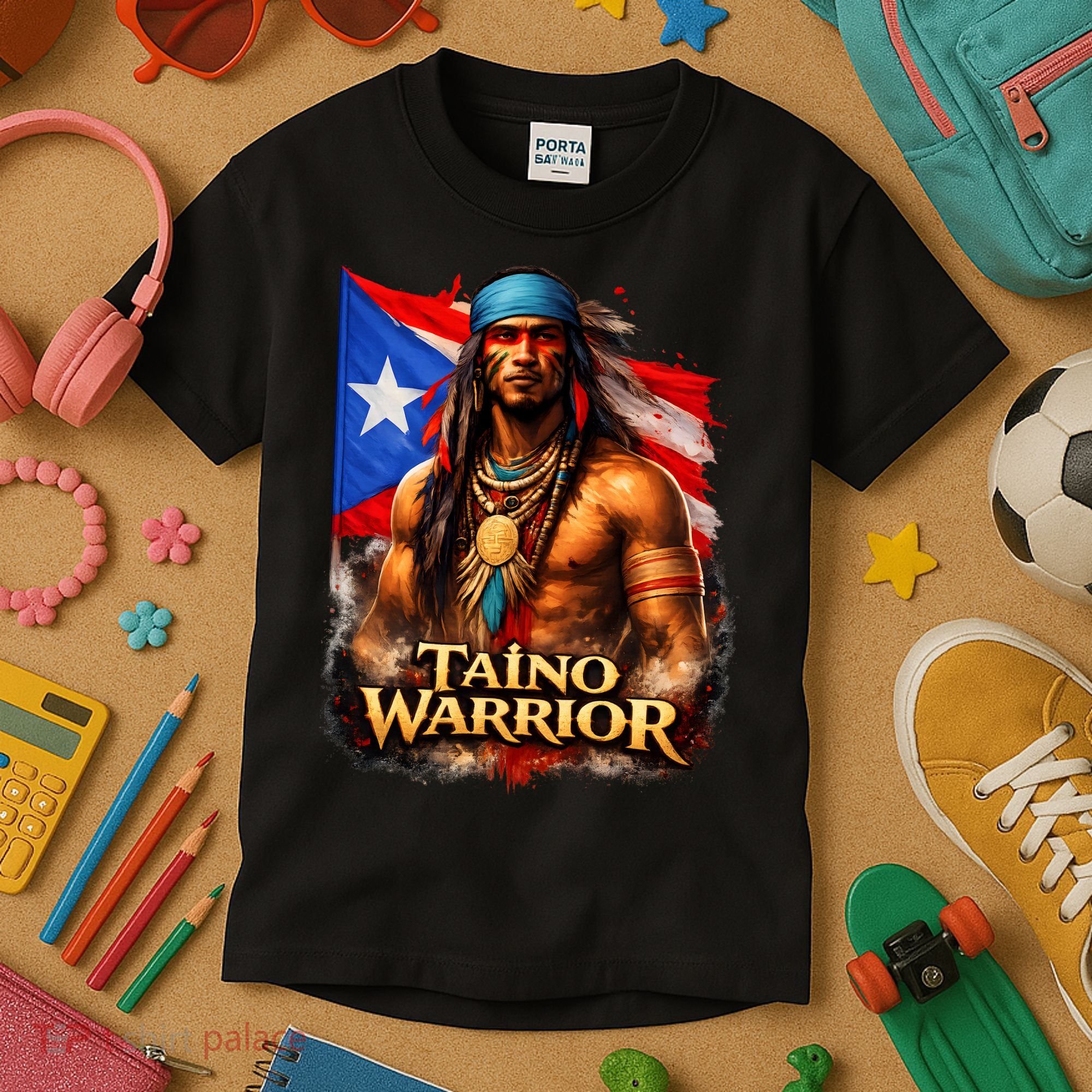 Taino Warrior Portico Porticean Flag Kids T-Shirt