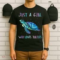 Turtle Watercolor Sea Ocean Just A Girl Who Loves Turtles T-Shirt thumb 6