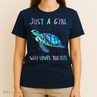 Turtle Watercolor Sea Ocean Just A Girl Who Loves Turtles T-Shirt thumb 4