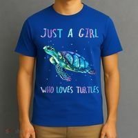 Turtle Watercolor Sea Ocean Just A Girl Who Loves Turtles Cute Gift T-Shirt thumb 3