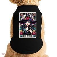 The Witch Tarot Card Halloween Gothic Witchy Vibes Black Cat Doggie Tank thumb 0