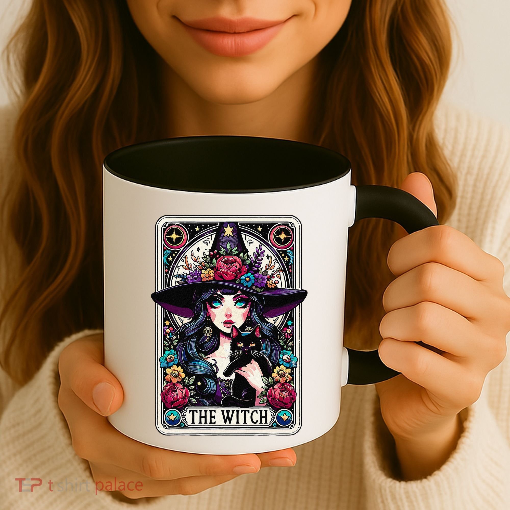 The Witch Tarot Card Halloween Gothic Witchy Vibes Black Cat Coffee Mug