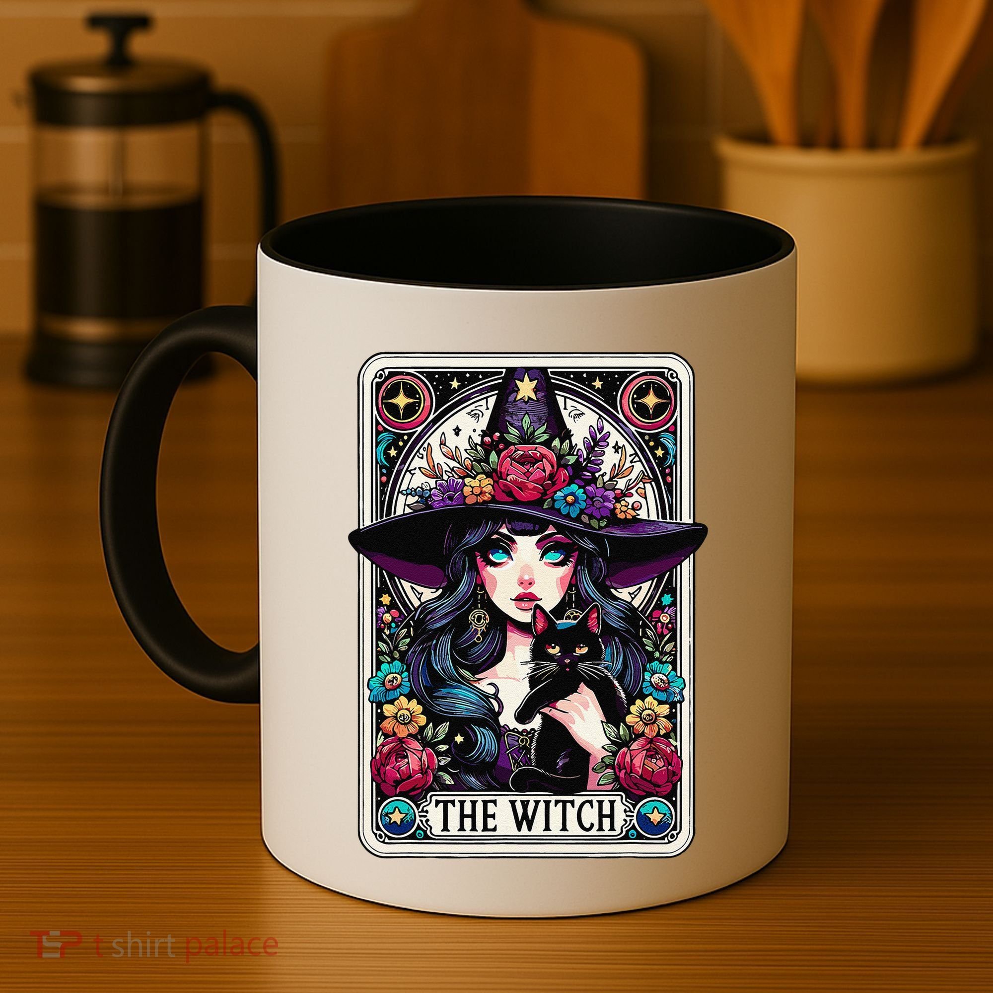 The Witch Tarot Card Halloween Gothic Witchy Vibes Black Cat Coffee Mug