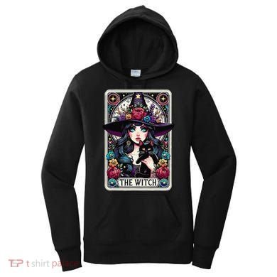 The Witch Tarot Card Halloween Gothic Witchy Vibes Black Cat Women's Hoodie