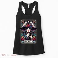 The Witch Tarot Card Halloween Gothic Witchy Vibes Black Cat Women's Tank Top thumb 0