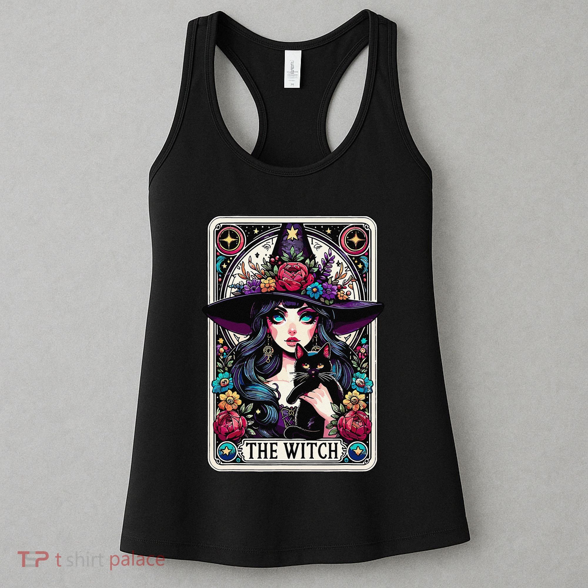 The Witch Tarot Card Halloween Gothic Witchy Vibes Black Cat Women's Tank Top