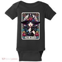 The Witch Tarot Card Halloween Gothic Witchy Vibes Black Cat Baby Bodysuit thumb 0