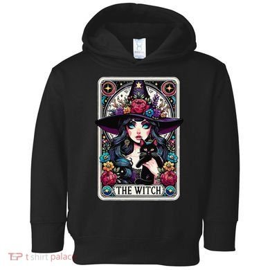 The Witch Tarot Card Halloween Gothic Witchy Vibes Black Cat Toddler Hoodie