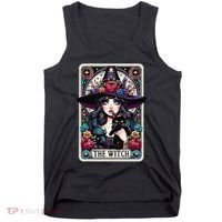 The Witch Tarot Card Halloween Gothic Witchy Vibes Black Cat Tank Top thumb 0