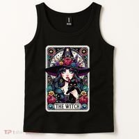 The Witch Tarot Card Halloween Gothic Witchy Vibes Black Cat Tank Top thumb 2