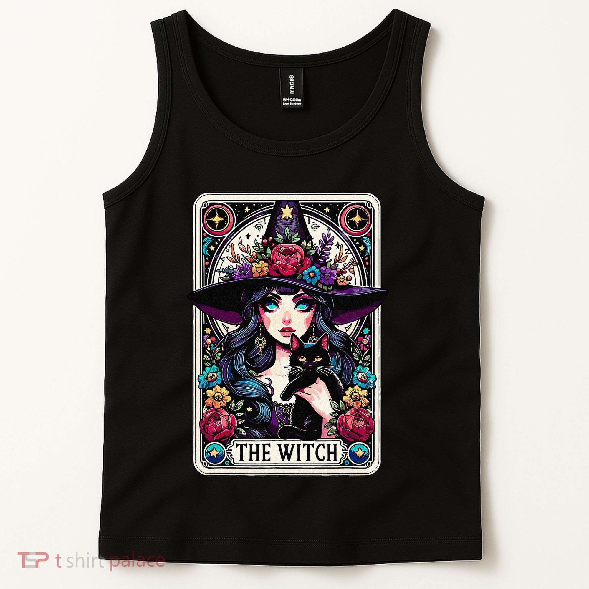 The Witch Tarot Card Halloween Gothic Witchy Vibes Black Cat Tank Top