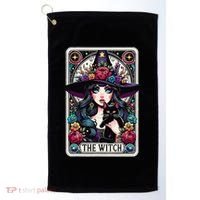 The Witch Tarot Card Halloween Gothic Witchy Vibes Black Cat Golf Towel thumb 0