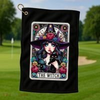 The Witch Tarot Card Halloween Gothic Witchy Vibes Black Cat Golf Towel thumb 1