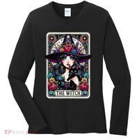 The Witch Tarot Card Halloween Gothic Witchy Vibes Black Cat Women's Long Sleeve Shirt thumb 0