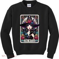 The Witch Tarot Card Halloween Gothic Witchy Vibes Black Cat Kids Sweatshirt thumb 0
