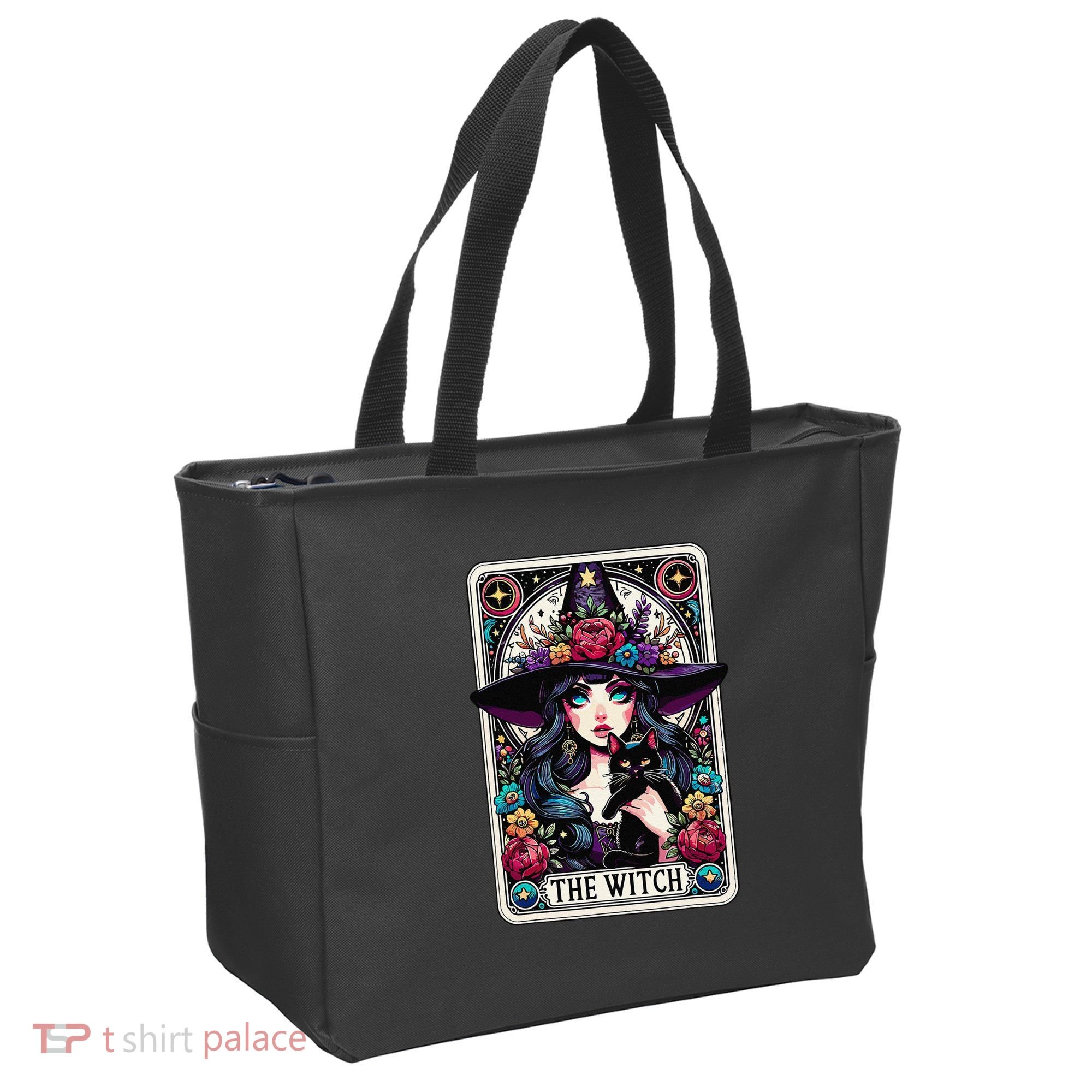 The Witch Tarot Card Halloween Gothic Witchy Vibes Black Cat Tote Bag