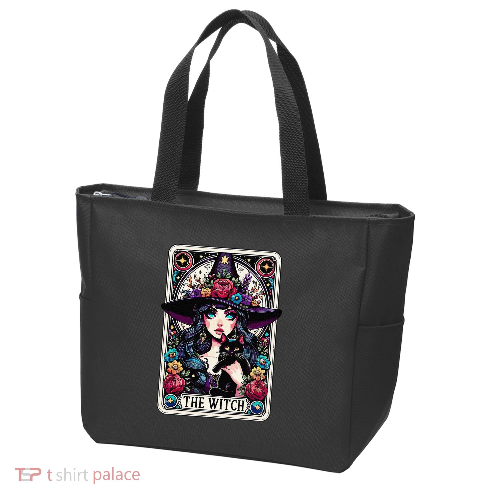 The Witch Tarot Card Halloween Gothic Witchy Vibes Black Cat Tote Bag