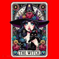 The Witch Tarot Card Halloween Gothic Witchy Vibes Black Cat Santa Hat thumb 1