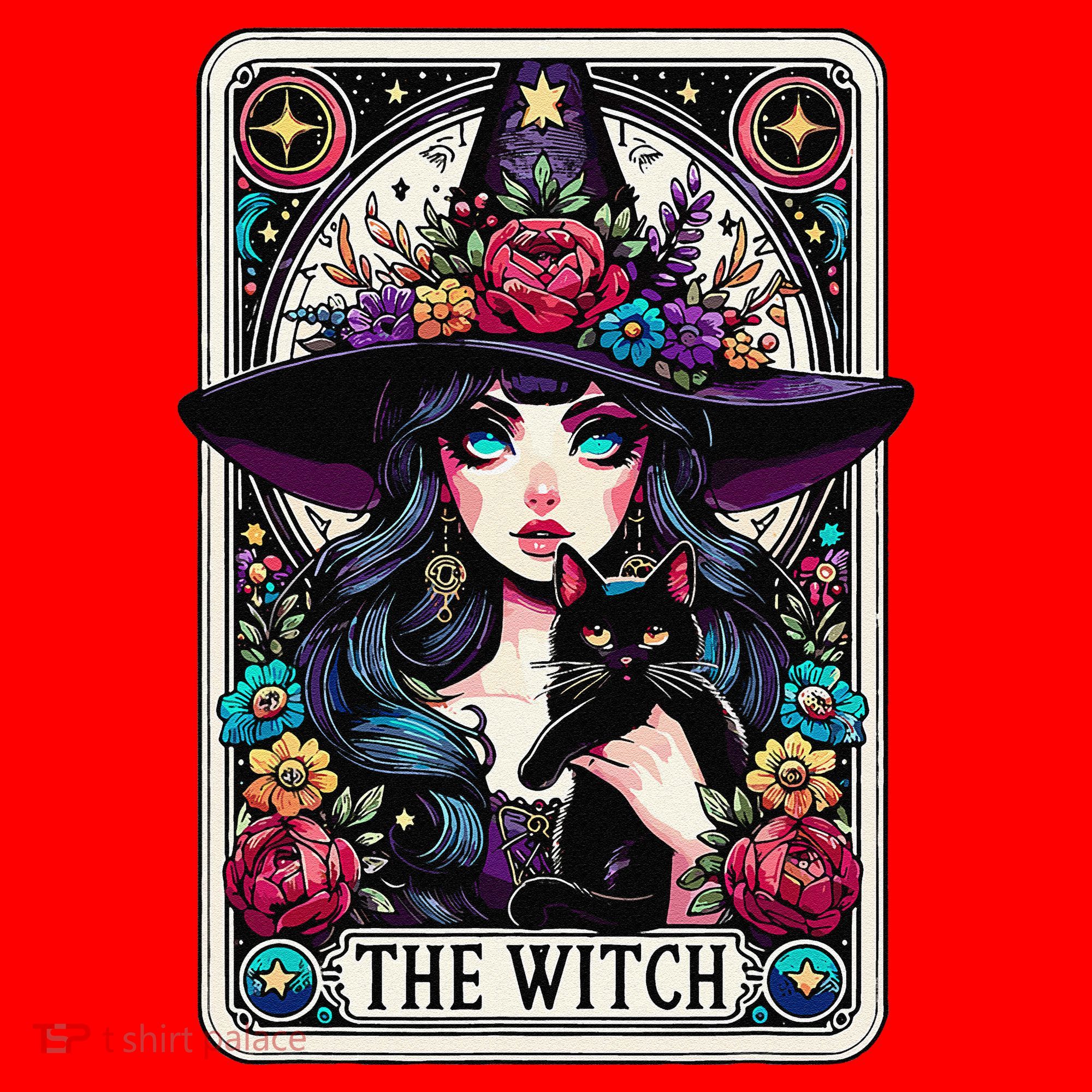 The Witch Tarot Card Halloween Gothic Witchy Vibes Black Cat Santa Hat