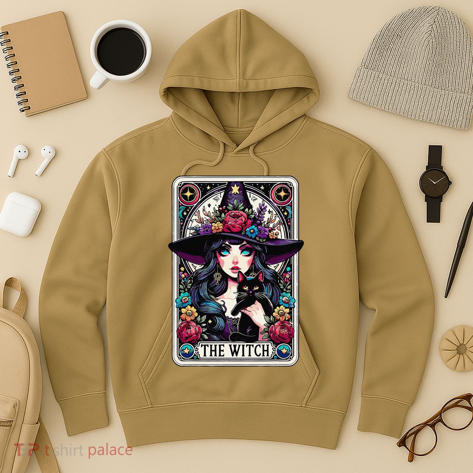 The Witch Tarot Card Halloween Gothic Witchy Vibes Black Cat Hoodie