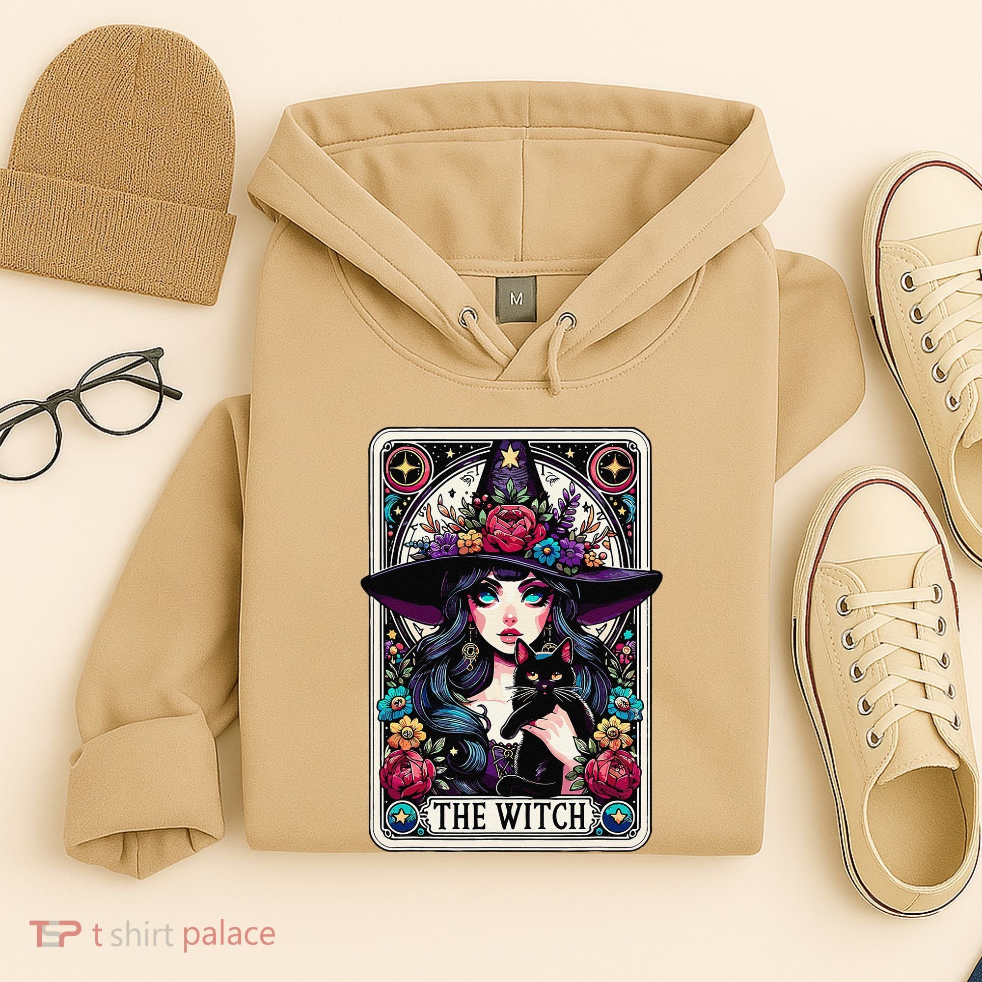 The Witch Tarot Card Halloween Gothic Witchy Vibes Black Cat Hoodie