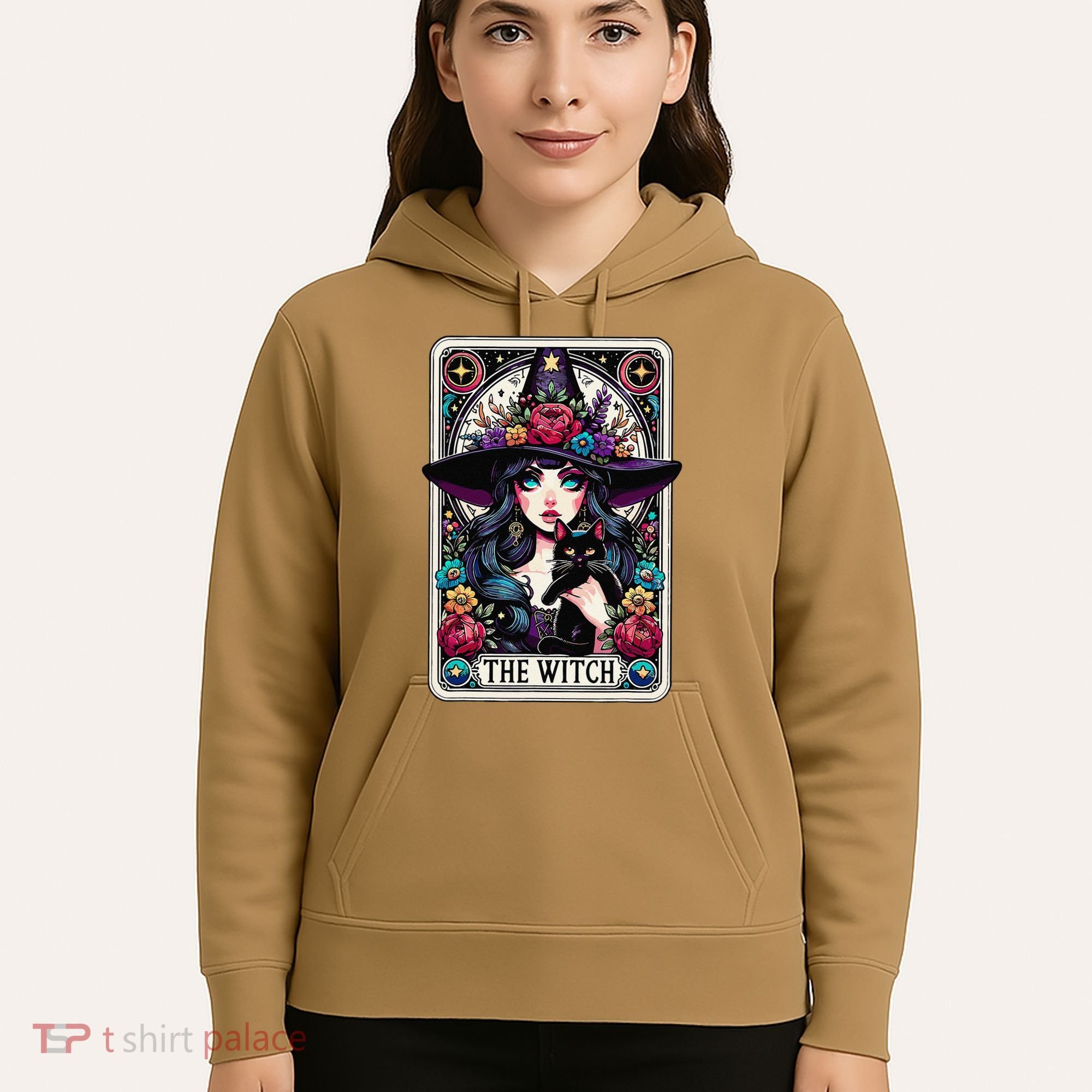 The Witch Tarot Card Halloween Gothic Witchy Vibes Black Cat Hoodie