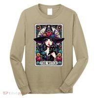 The Witch Tarot Card Halloween Gothic Witchy Vibes Black Cat Long Sleeve Shirt thumb 0