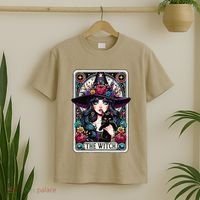 The Witch Tarot Card Halloween Gothic Witchy Vibes Black Cat T-Shirt thumb 2