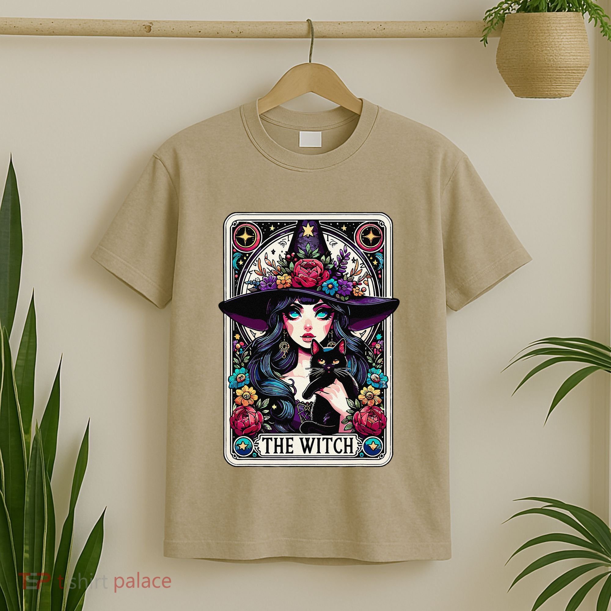 The Witch Tarot Card Halloween Gothic Witchy Vibes Black Cat T-Shirt