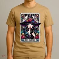 The Witch Tarot Card Halloween Gothic Witchy Vibes Black Cat T-Shirt thumb 3