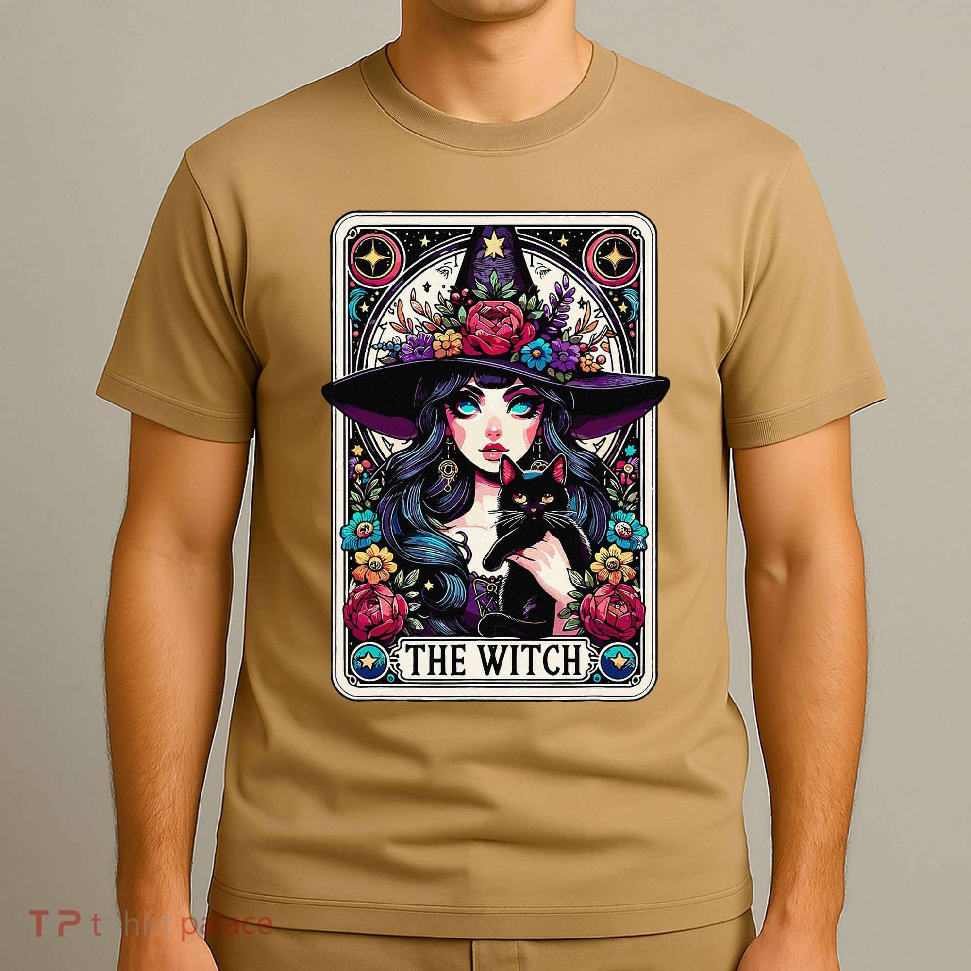 The Witch Tarot Card Halloween Gothic Witchy Vibes Black Cat T-Shirt