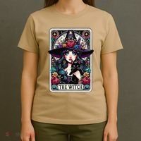 The Witch Tarot Card Halloween Gothic Witchy Vibes Black Cat T-Shirt thumb 4