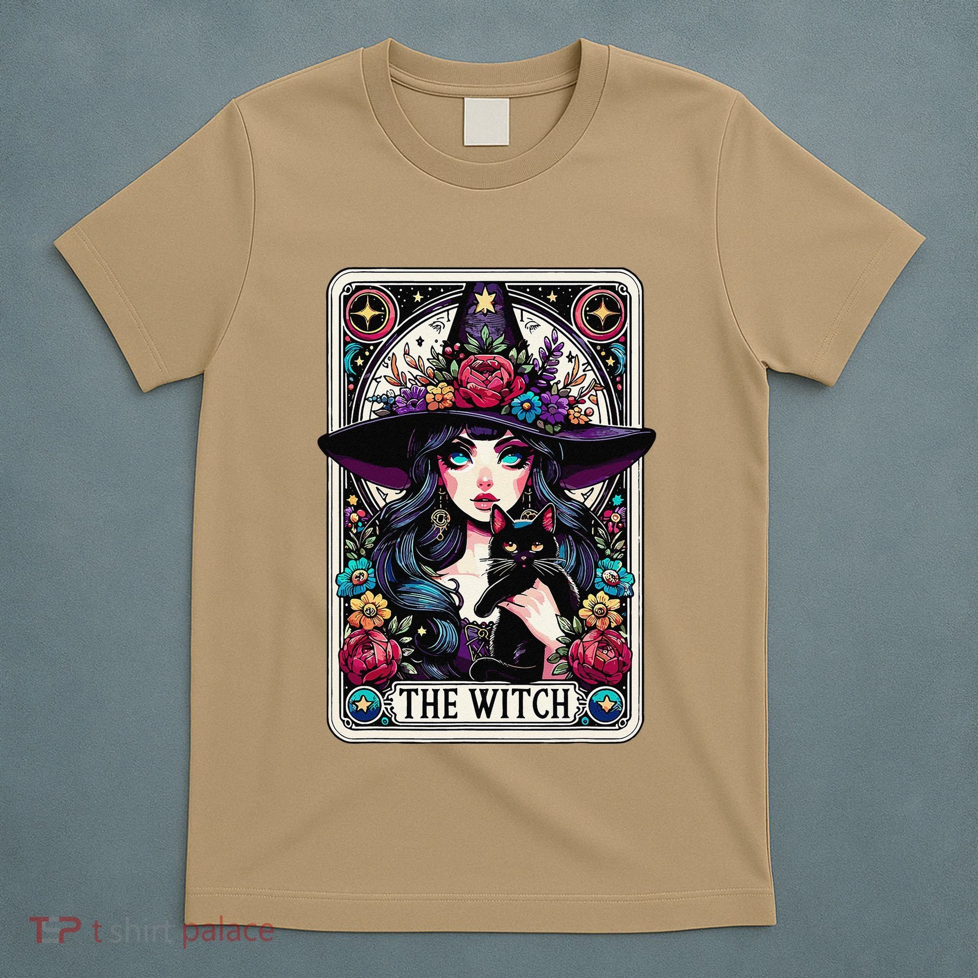 The Witch Tarot Card Halloween Gothic Witchy Vibes Black Cat T-Shirt