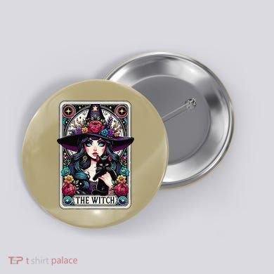 The Witch Tarot Card Halloween Gothic Witchy Vibes Black Cat Button