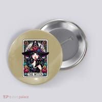 The Witch Tarot Card Halloween Gothic Witchy Vibes Black Cat Button thumb 0