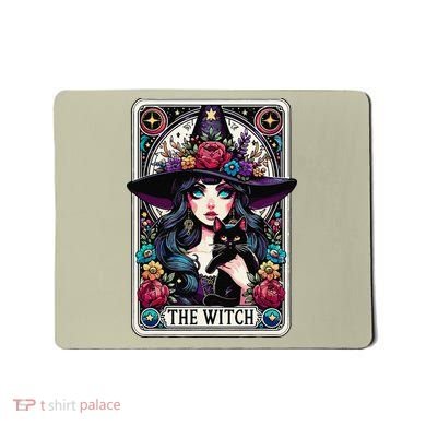 The Witch Tarot Card Halloween Gothic Witchy Vibes Black Cat Mousepad