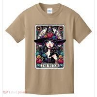 The Witch Tarot Card Halloween Gothic Witchy Vibes Black Cat Kids T-Shirt thumb 0