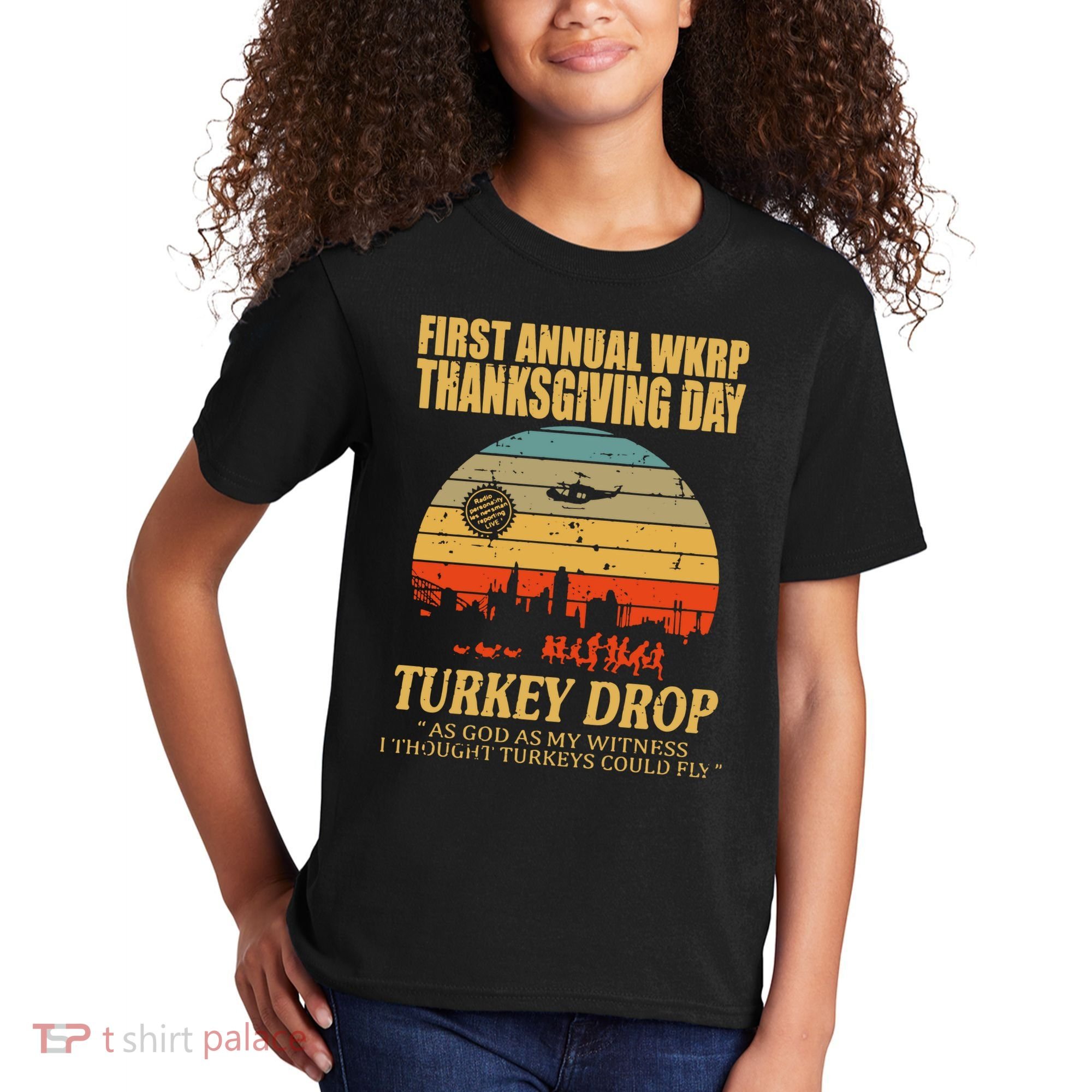 Thanksgiving Wkrp Turkey Drop Kids T-Shirt