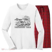 Tasmanian Wolf Tiger Thylacine Australian Extinction Gift Women's Long Sleeve Flannel Pajama Set  thumb 0