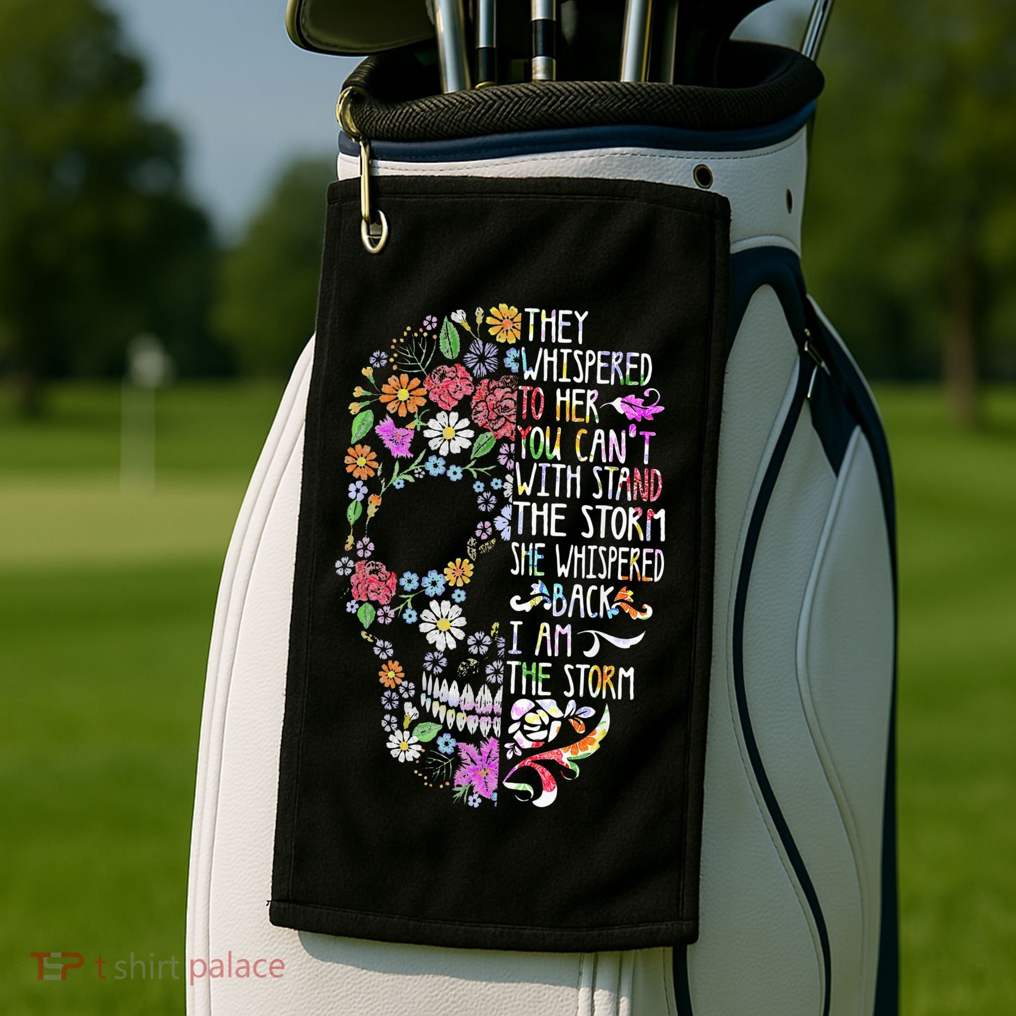 They Whispered To Her Flower Skull Golf Towel